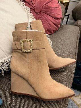 Sam Edelman Beige Suede Wedge Ankle Boots